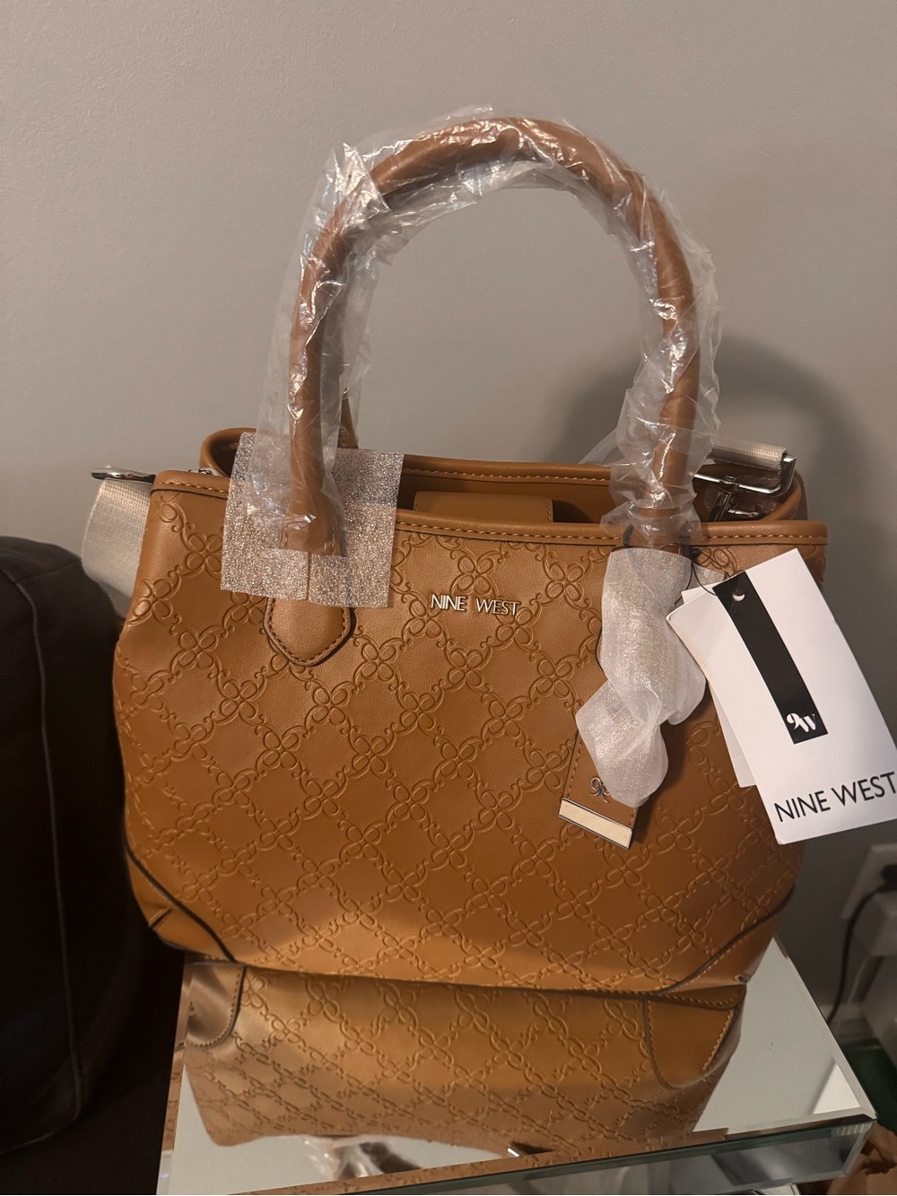 Nine West Caramel Tan Embossed Satchel